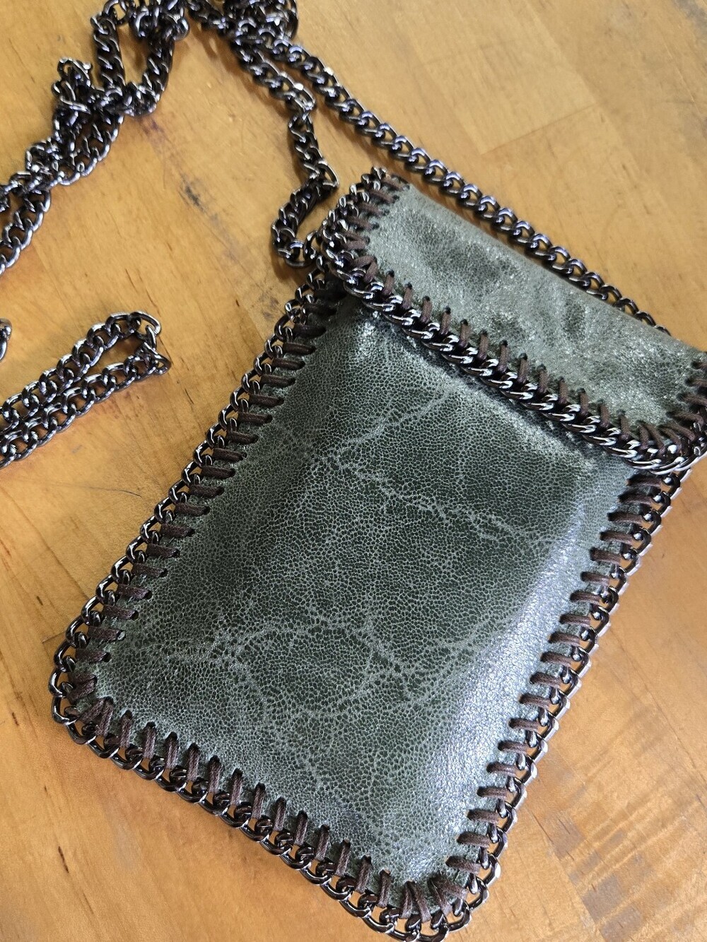 Borse In Pelle Made In Italy Genuine Leather Marble Green Chain Crossbody Bag